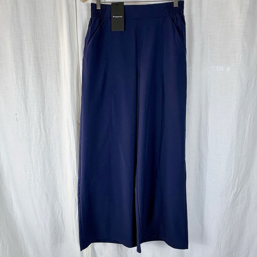 Fabletics Downtown Wide-Leg Pants Drawstring Zip Pocket Navy Women's Small NWT